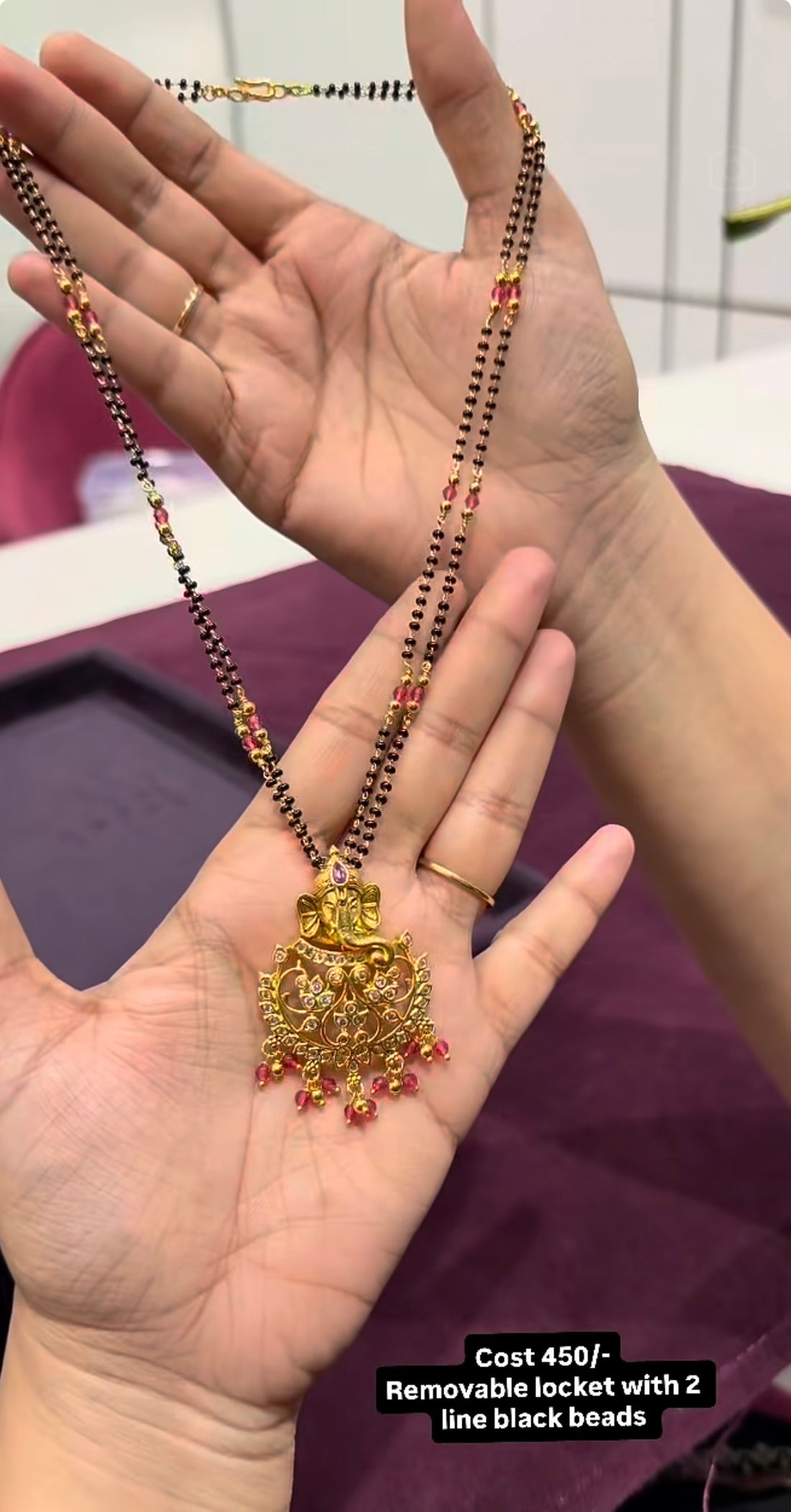 Beautiful Removable Ganesh Locket with 2line Blackbeads