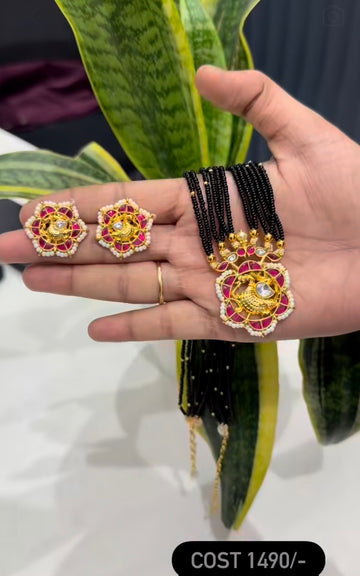 Beautiful 6 lines customised jadav blackbeads 18inchs