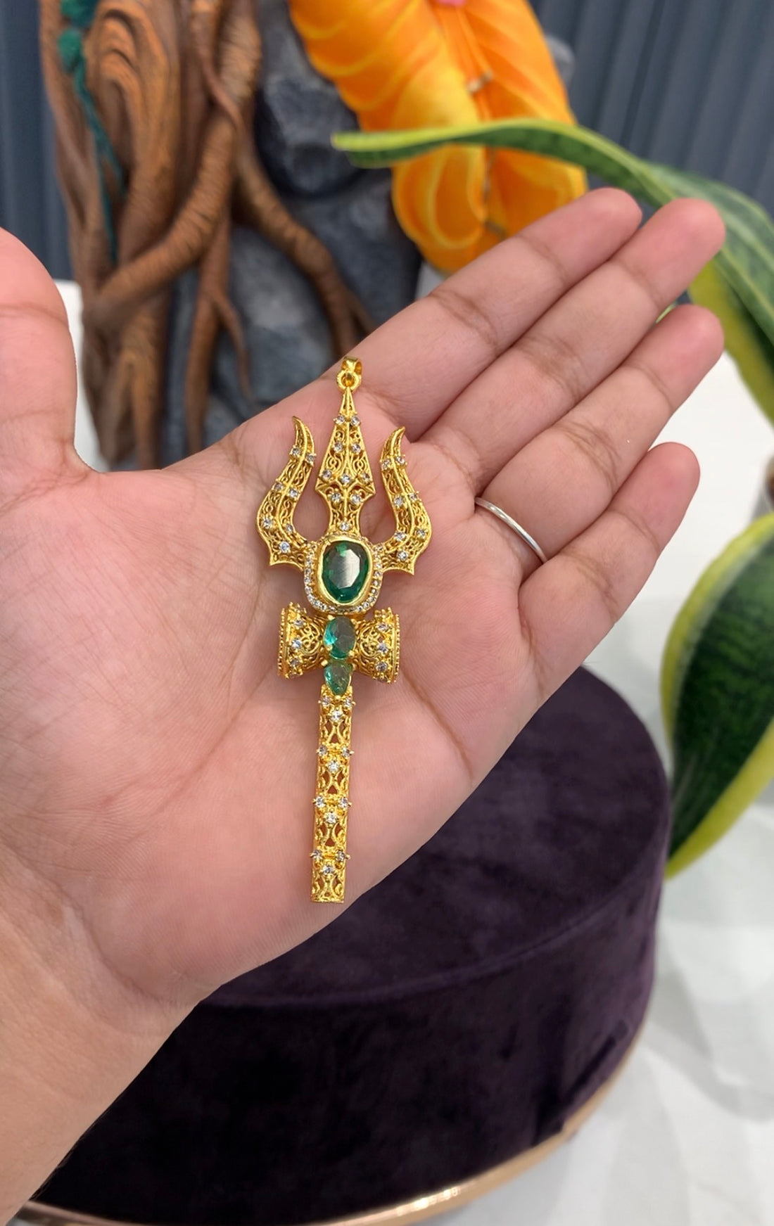 Beautiful Trishul and Dramu pendant