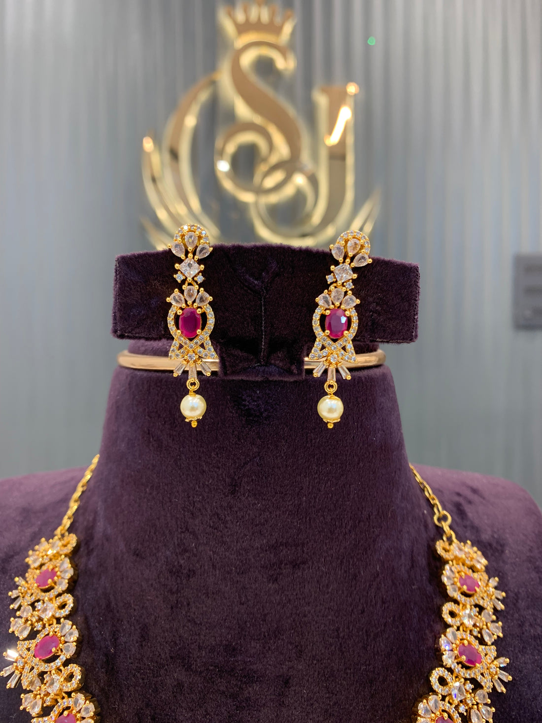 Beautiful CZ necklace with ruby stone