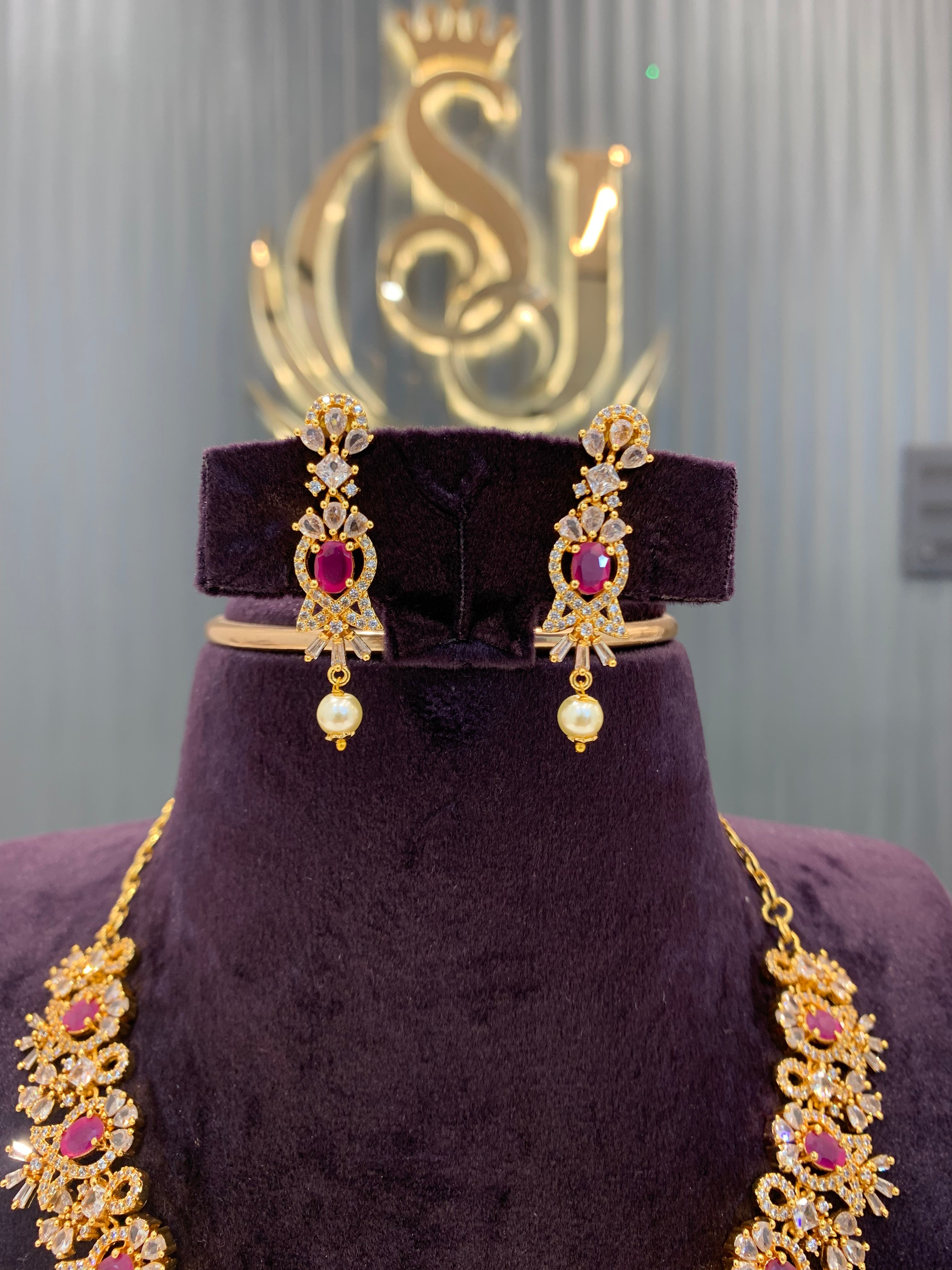 Beautiful CZ necklace with ruby stone