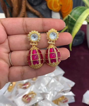 Beautiful Pink Jadav Kundhan Earrings With Pushback