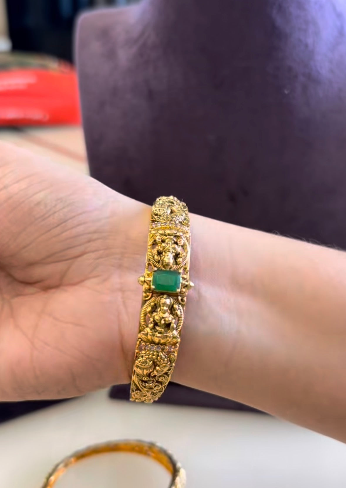 Beautiful Green Stone Lakshmidevi Kada Bangel ( Single )