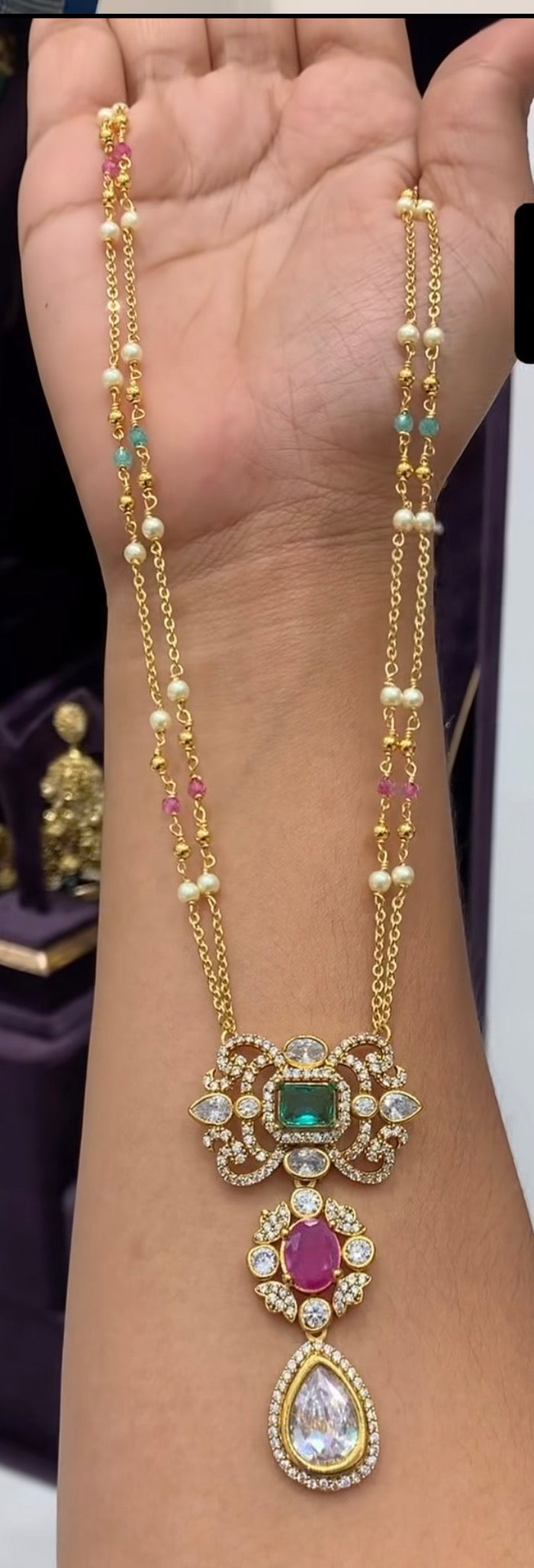Beautiful Locket With Customised 2-Line Chandraharam Chain (18inches)
