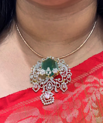 Beautiful Green Stone GJ Locket With Rosegold Hasli ( specially Designed )