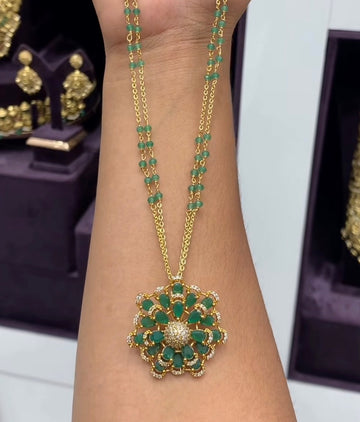 Beautiful Green Locket With Customised 2-Line Chandraharam Chain(18inches)