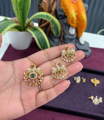 Beautiful Pink Stone 🦚 Peacock Design locket with Pushback Earrings