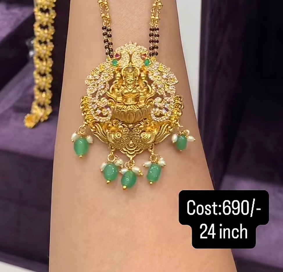 Beautiful Lakshmidevi Locket With Customised 2-Line Blackbeads chain