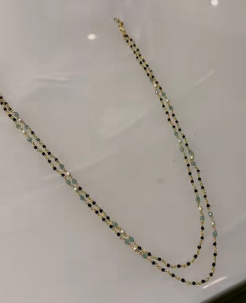 Beautiful 2 Line Customised Blackbeads with Green Crystal (18inches)