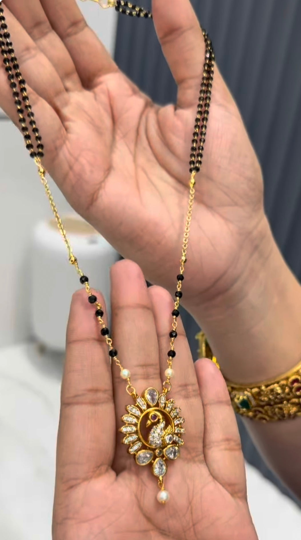 Beautiful Peacock Locket With Customised Blackbeads ( 18 inches )