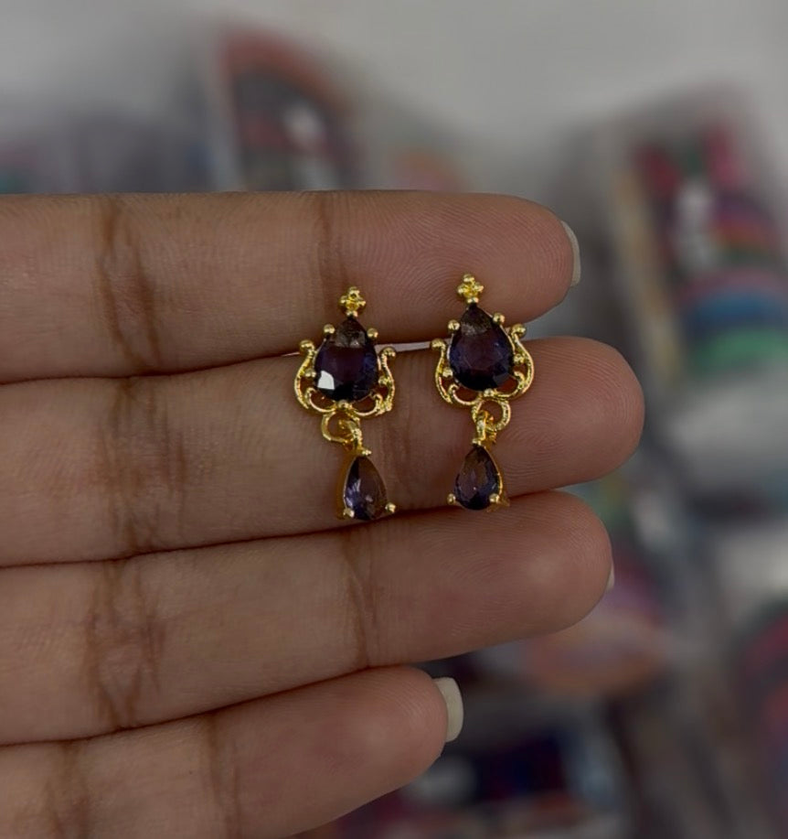 Beautiful Voilet Stone Cute Stud Earrings With Screwback
