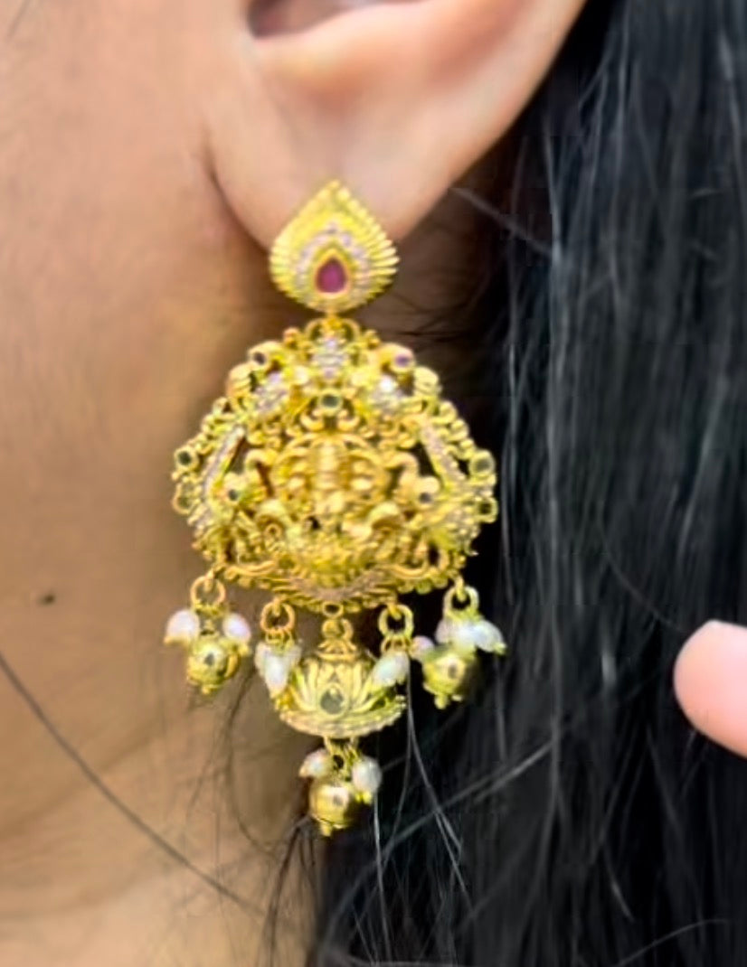 Beautiful Multi Stone Lakshmi Devi Necklace With screwback Earrings