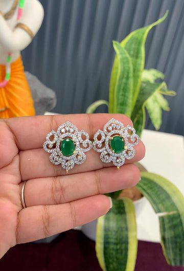 Beautiful Green Stone GJ Stud Earrings With Screwback