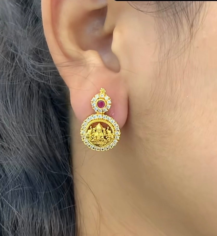 Beautiful Pink Stone Kasu Stud Earrings with pushback