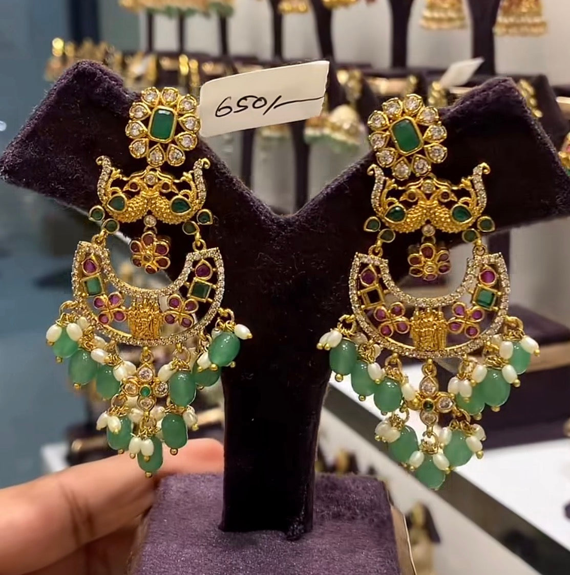 Beautiful peacock Green Stone Earrings