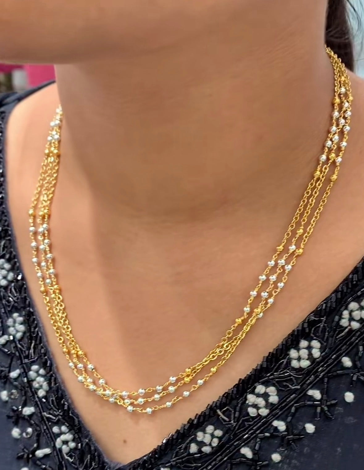 Beautiful Customised 3-Line Chandraharam Chain with Silver Balls