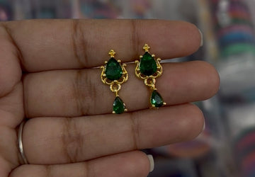 Beautiful Green Stone Cute Stud Earrings with Screwback