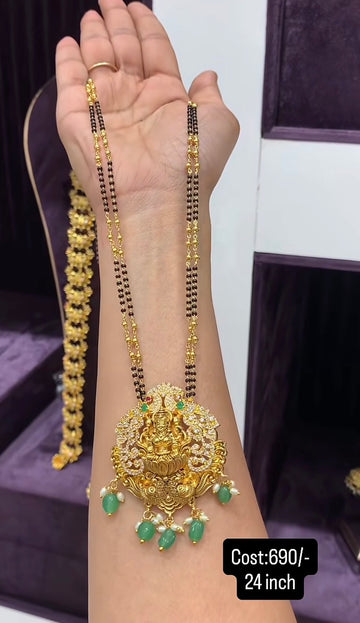 Beautiful Lakshmidevi Locket With Customised 2-Line Blackbeads chain