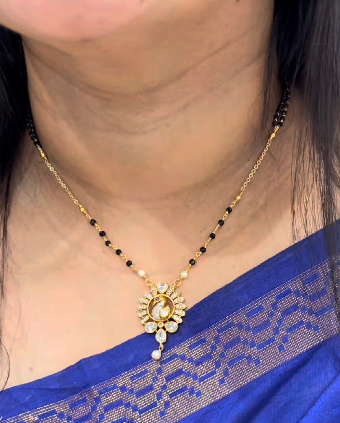 Beautiful Peacock Locket With Customised Blackbeads ( 18 inches )
