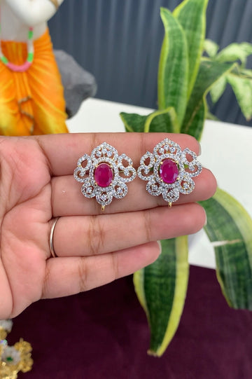 Beautiful Pink Stone GJ Stud Earrings With ScrewBack