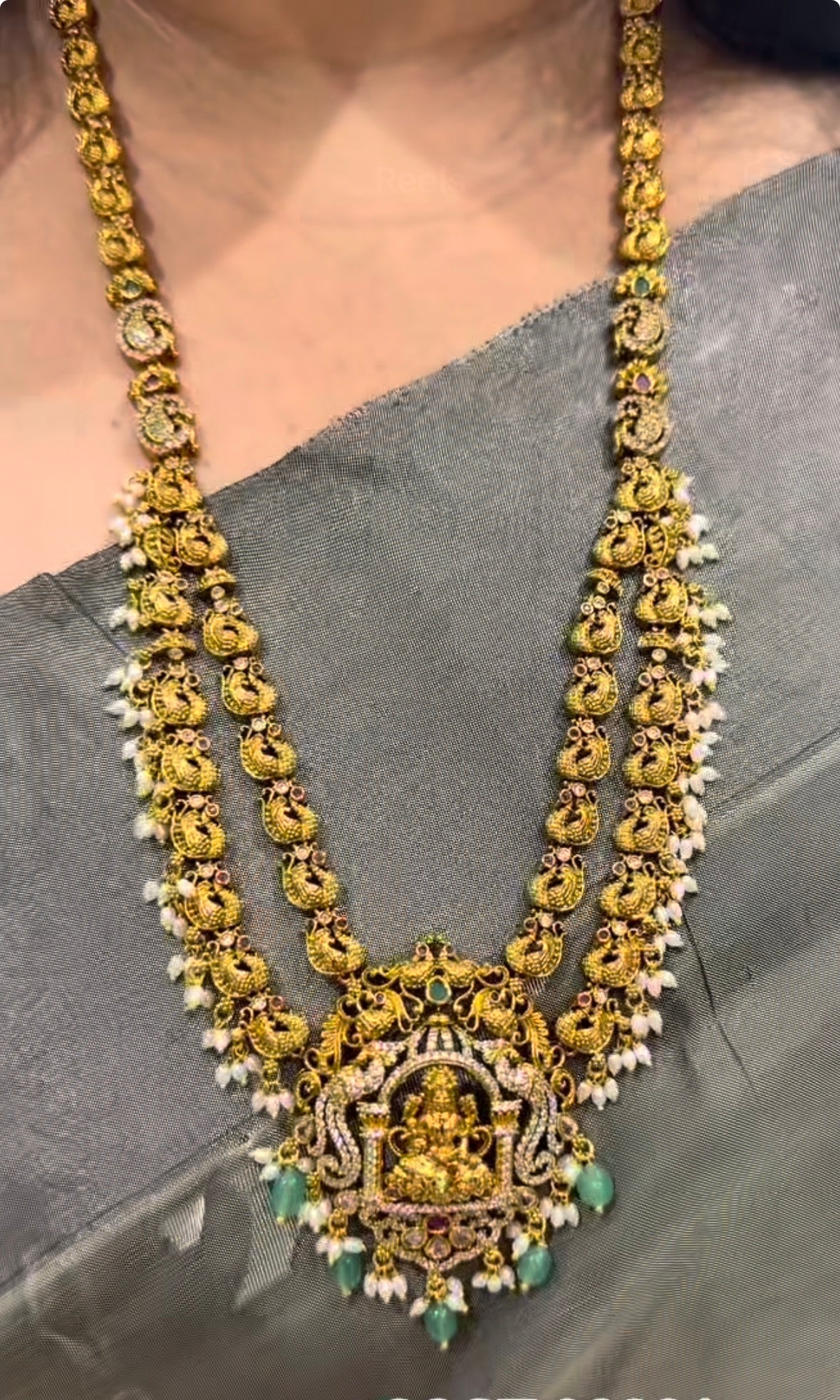 Beautiful Lakshmidevi Antic 2 Step Haram with Earrings