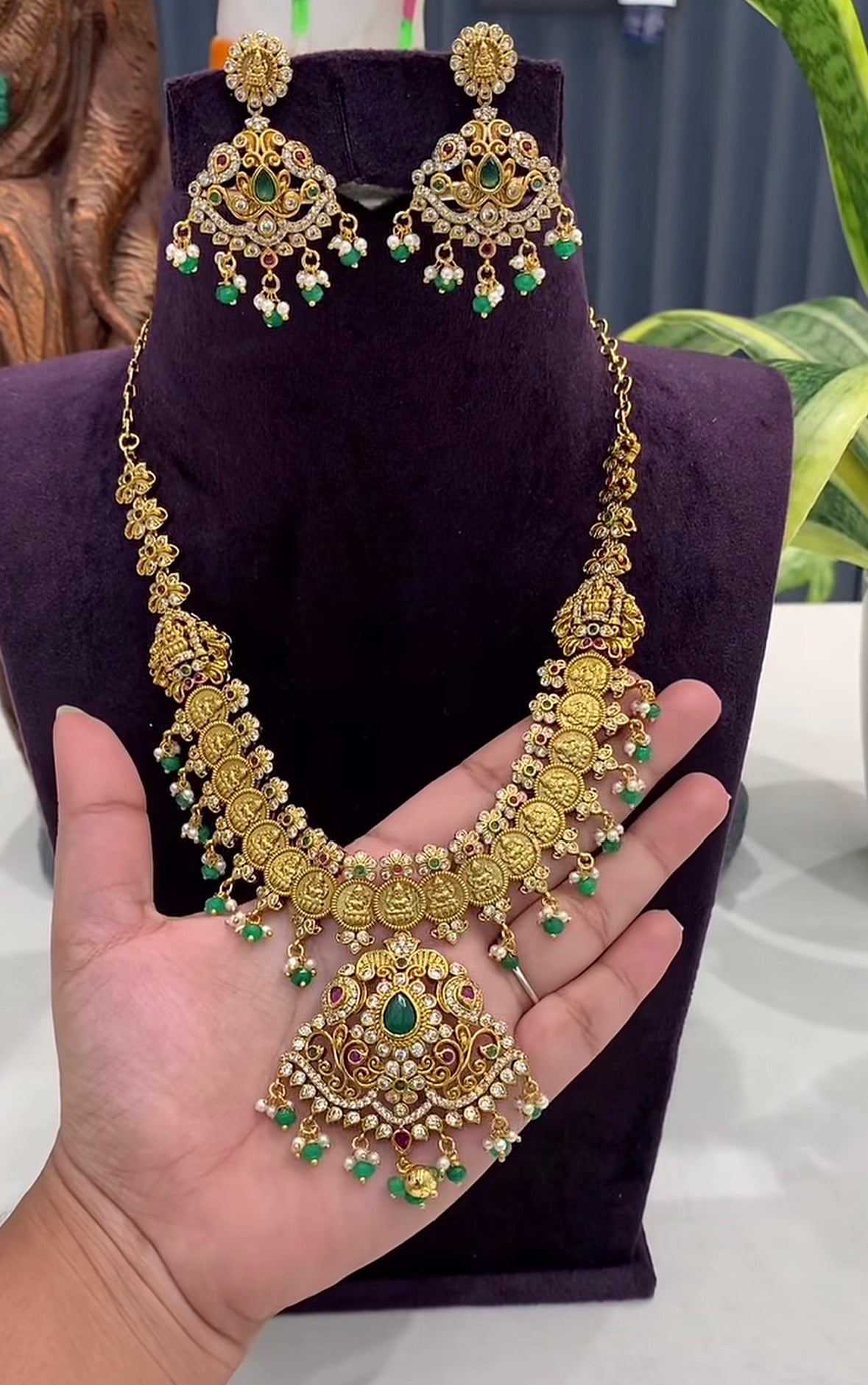 Beautiful Lakshmidevi Kasulla NeckSet With ScrewBack Earrings