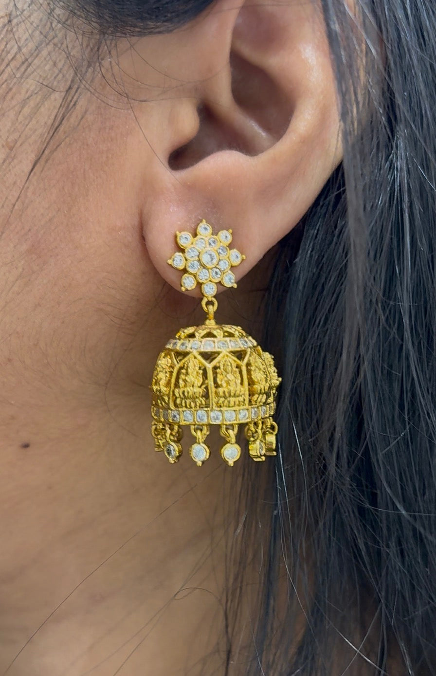 Beautiful White Stone Lakshmidevi Jumkies With PushBack