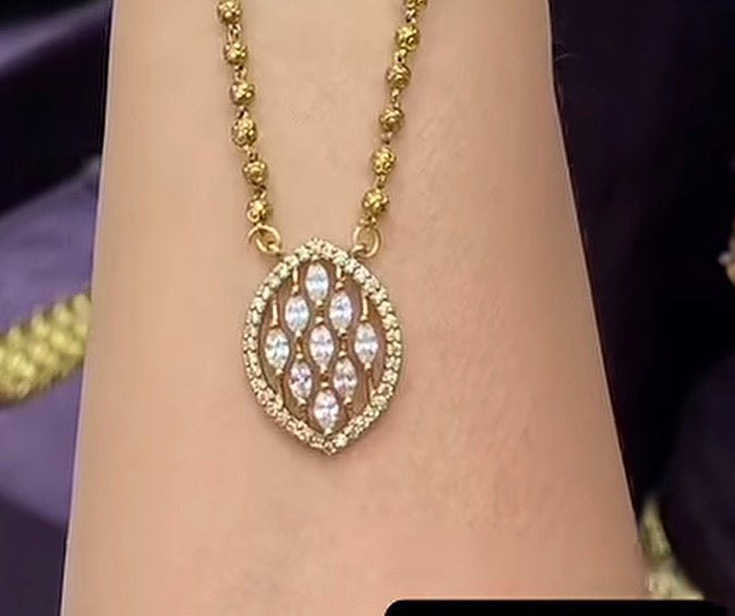 Beautiful white Stone Locket with Kaskii Chain ( 18 Inches Length) Mehandhi Polish.