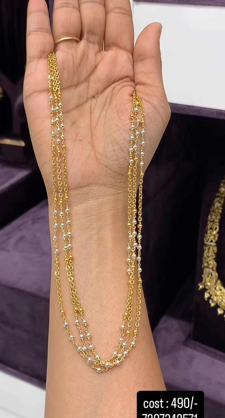 Beautiful Customised 3-Line Chandraharam Chain with Silver Balls