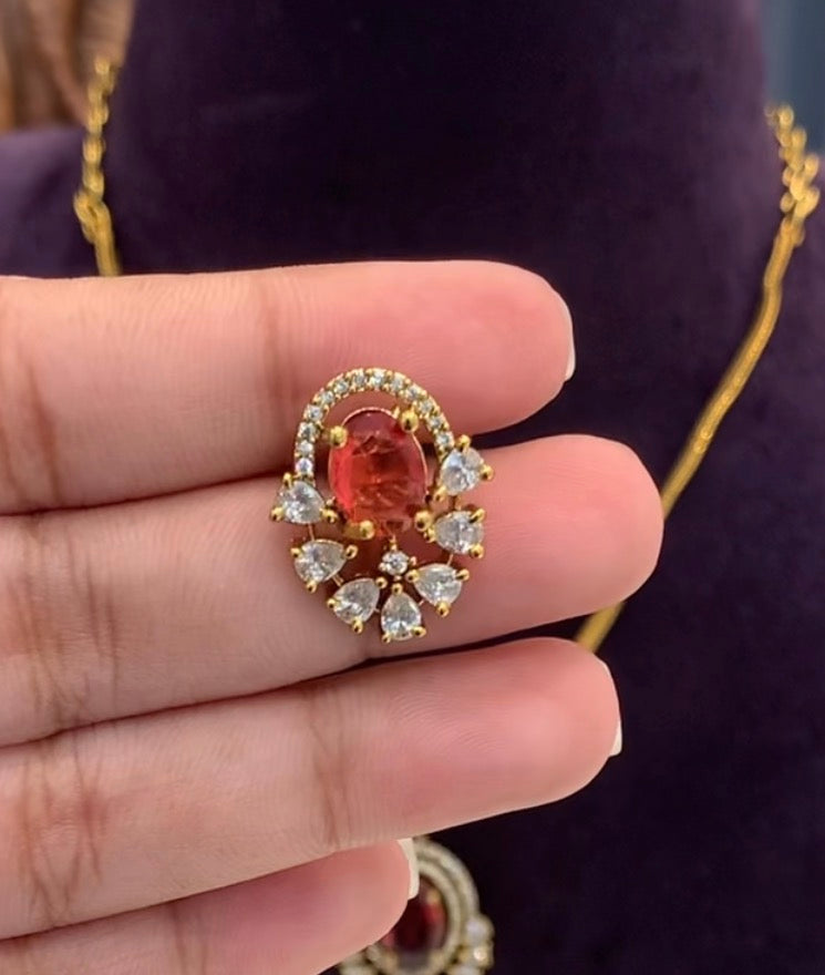 Beautiful Red Stone Nanpatti Neck Set With Pushback Earrings