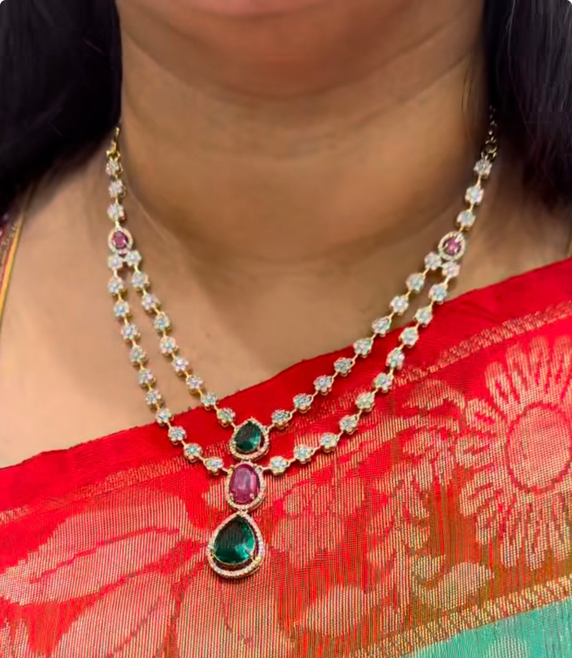 Beautiful GJ 2 Step Necklace wirh cute Stud Earrings and with back Adjustable Rings