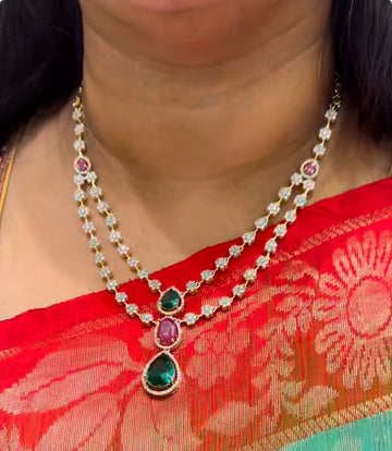 Beautiful GJ 2 Step Necklace wirh cute Stud Earrings and with back Adjustable Rings