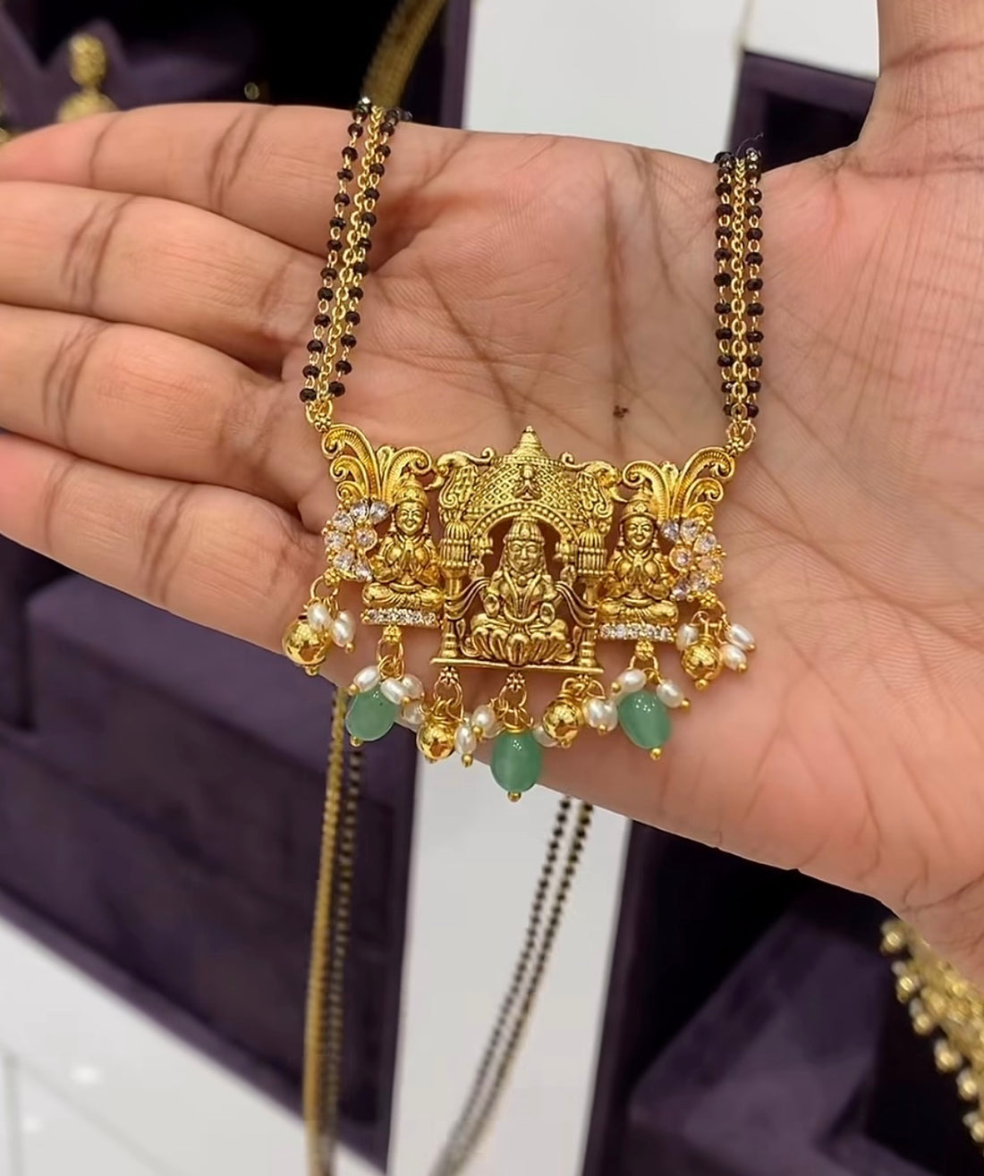Beautiful Lakshmidevi Locket with Blackbeads & Chandraharam Making with the length of 24 inches