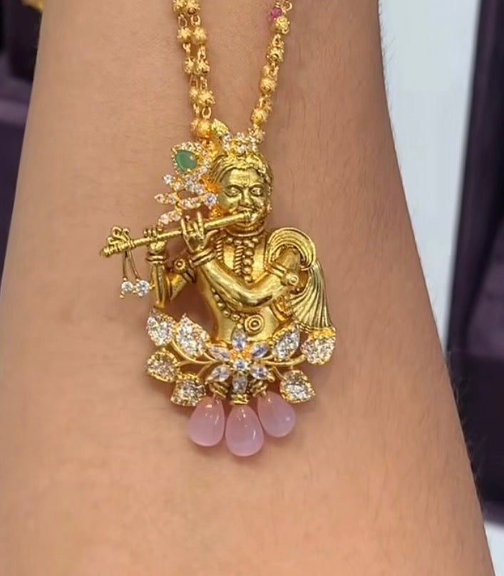 Beautiful Krishna Locket with Customised 2 Line Gold Chain