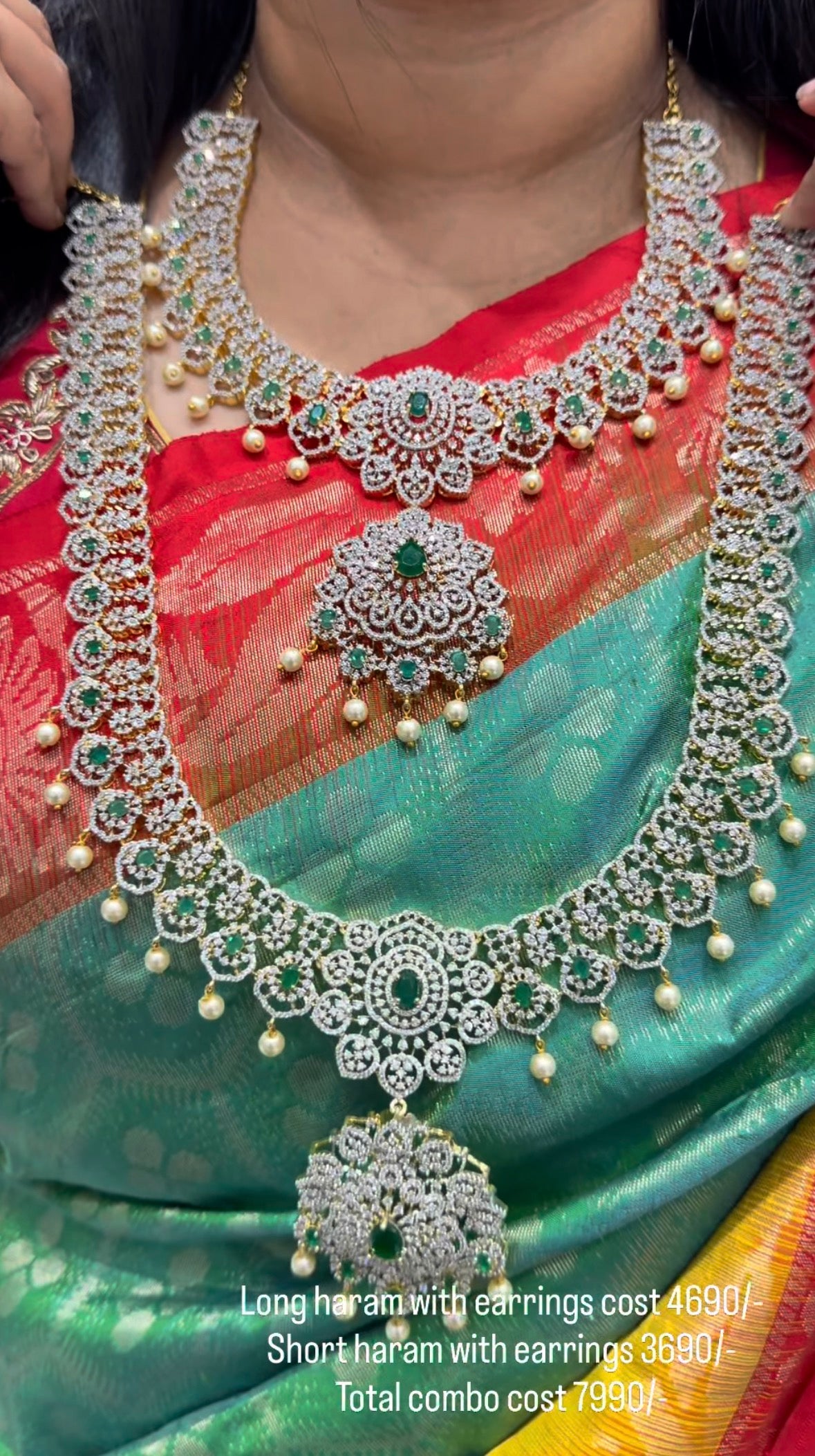 Beautiful GJ Green & White Diamond Replica Combo With Screwback Earrings