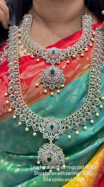 Beautiful GJ Green & White Diamond Replica Combo With Screwback Earrings