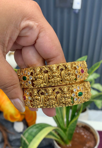 Beautiful Multi Stone Lakshmidevi Bangles ( Set of 2 Bangles )