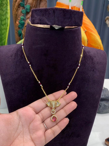 Beautiful Red Stone Elephant Locket with Customised Chandraharam Chain