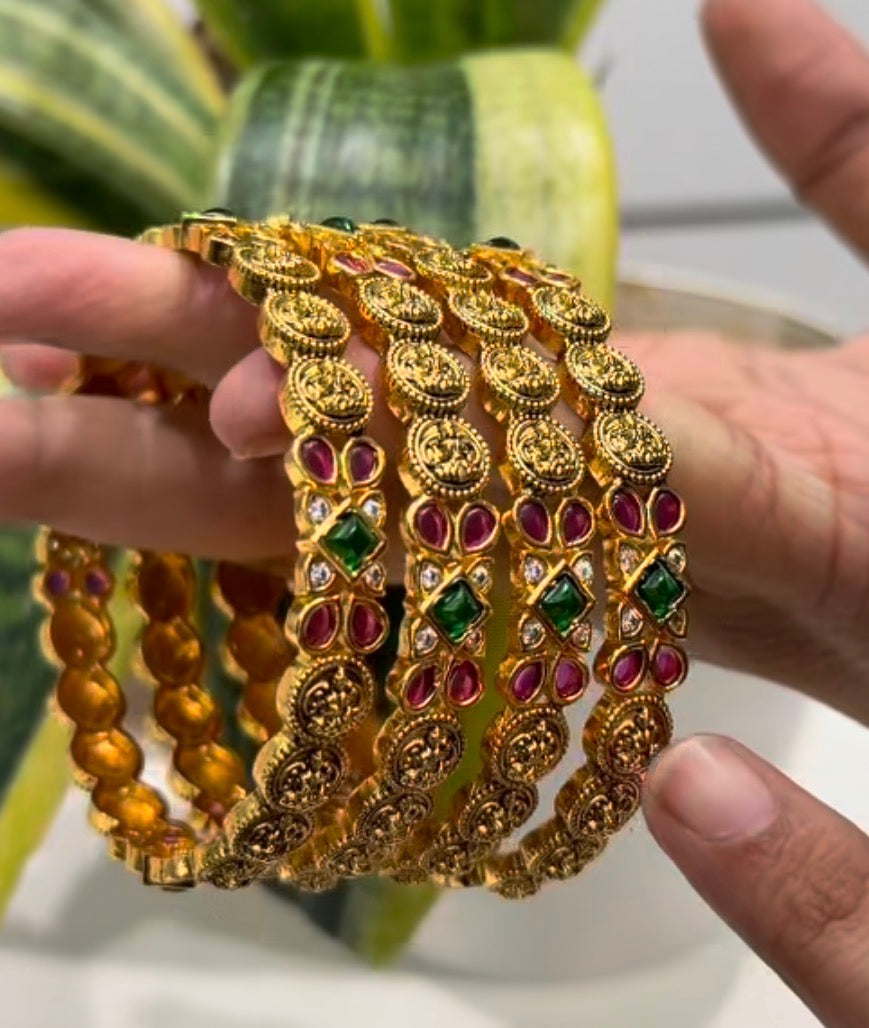Beautiful Kasu Type bangels With Pota Stone ( Set of 2 Bangels )