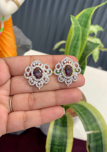 Beautiful Voilet Stone GJ Stud Earrings With ScrewBack