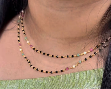 Beautiful 2 Line Customised Blackbeads with Multi Colour Crystals (18inchs)