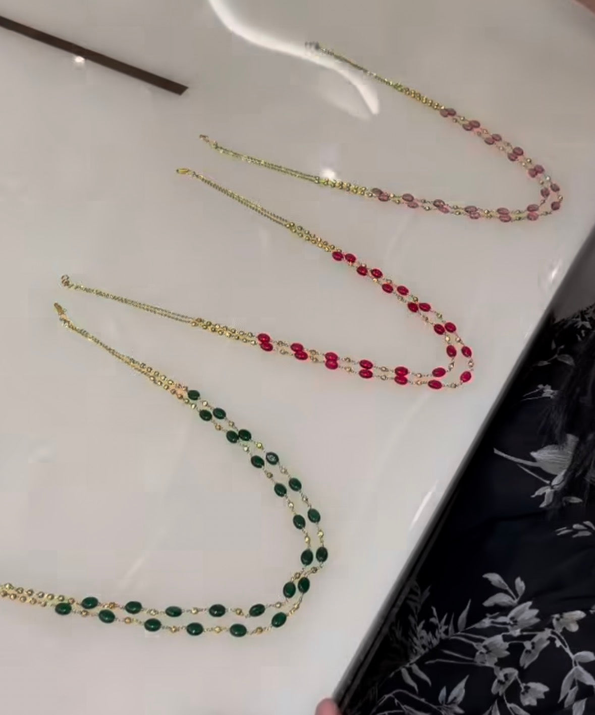 Beautiful 2 Line pink Beads malla customised with Gold Beads ( 18 inches )
