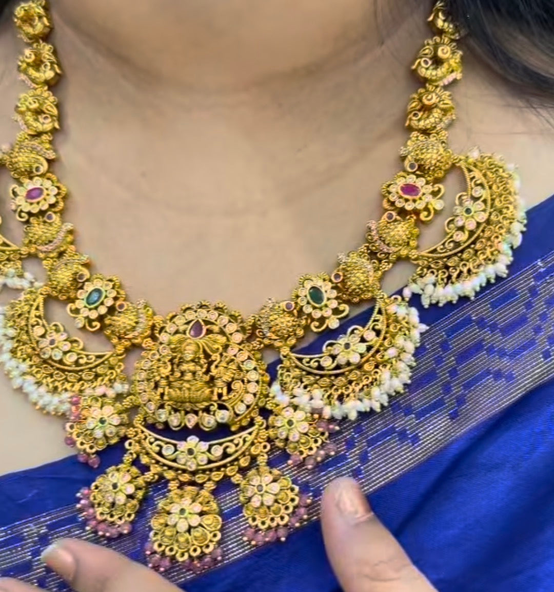 Beautiful Lakshmidevi Heavy mini Haram with Pushback Earrings