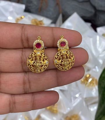 Beautiful Pink Stone Lakshmidevi Kasu Stud Earrings With Pushback