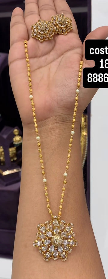 Beautiful White Locket & Earrings with Customised Gold Chain (18inches)