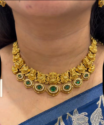 Beautiful Green Stone LakshmiDevi Necklace