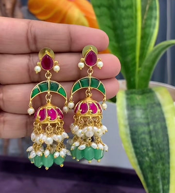 Beautiful Jadav Kundhan Jumkies with pushback & 2 step Making