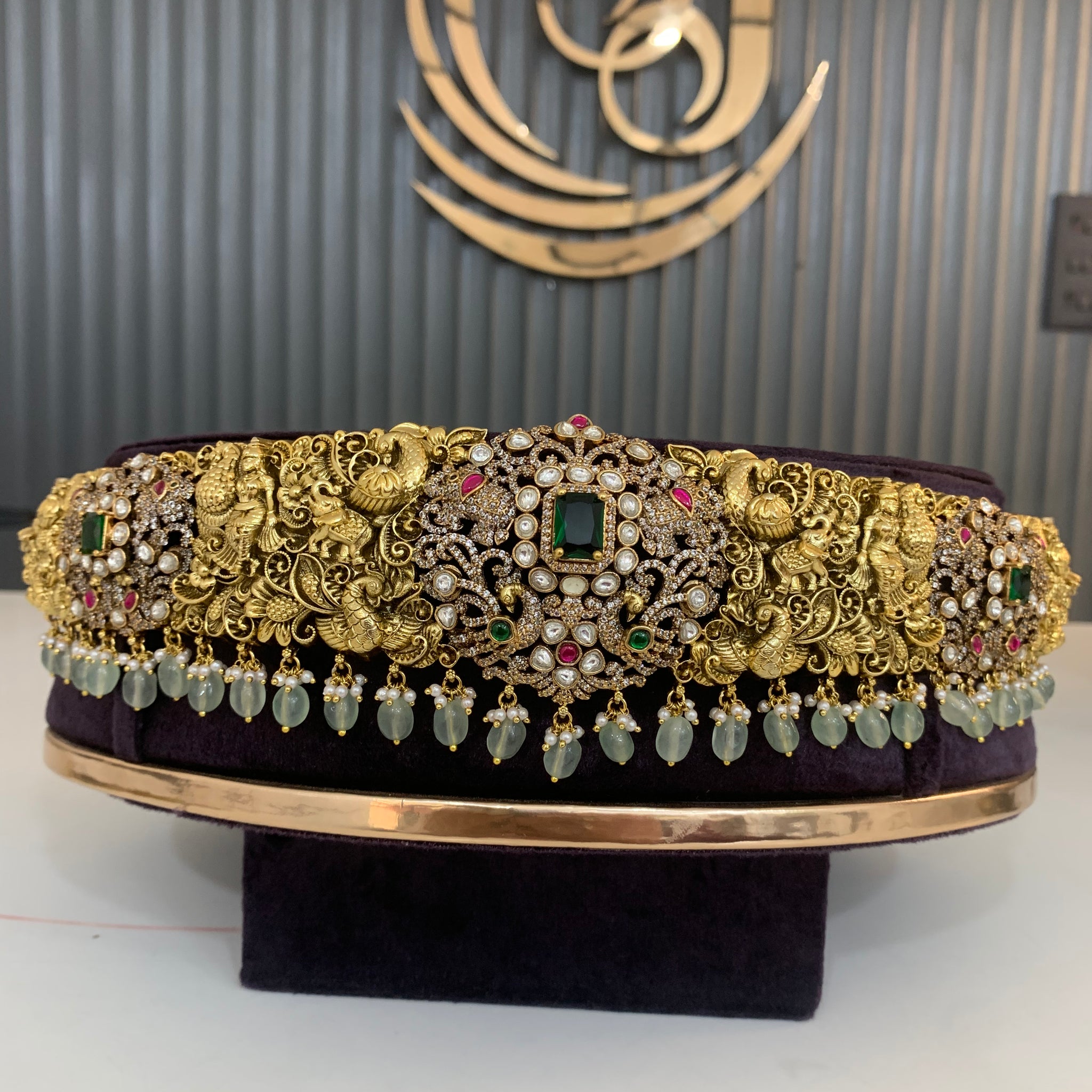 Beautiful antique 3D hip belt with moissanite stones