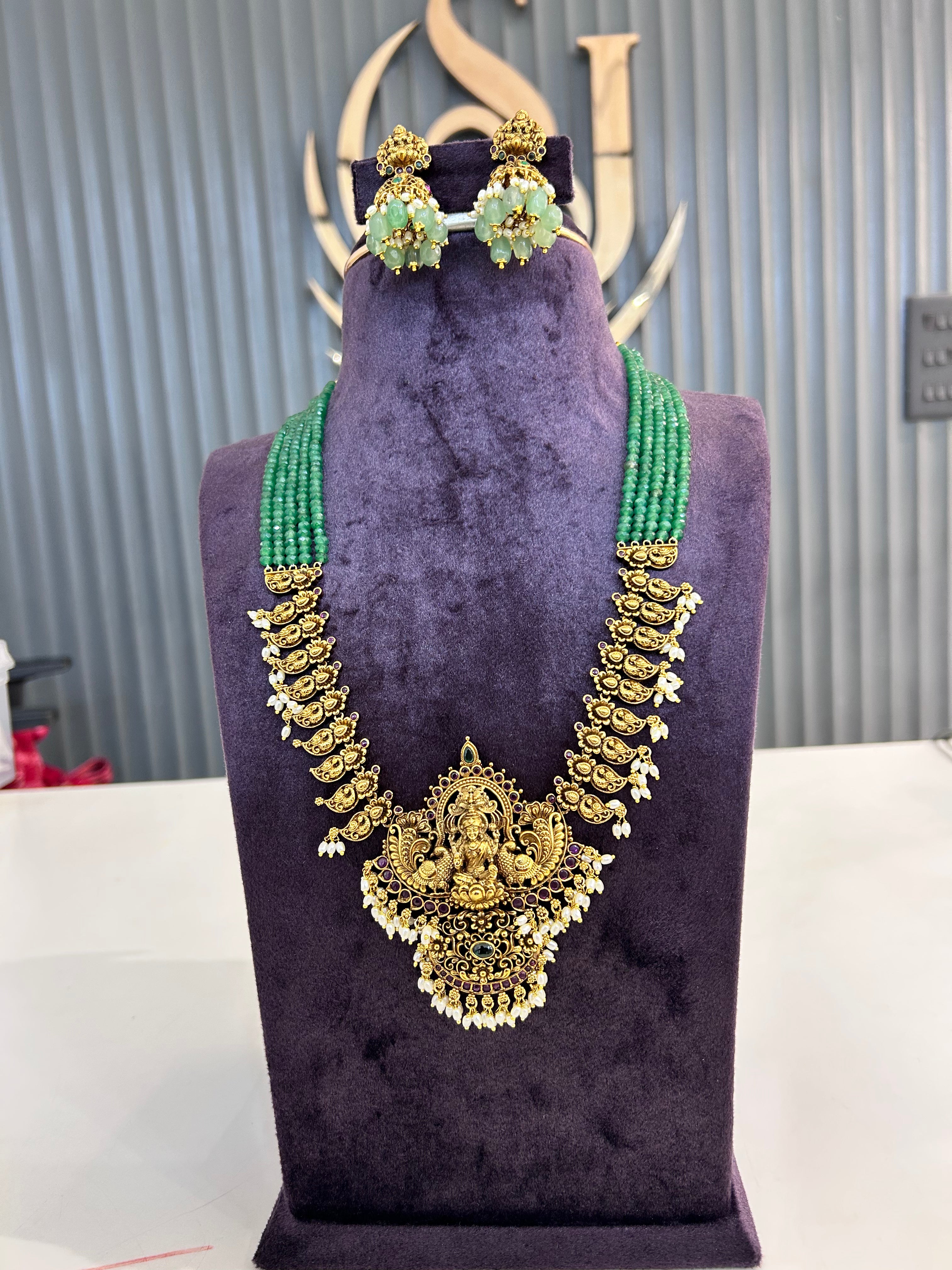 Beautiful Lakshmi Devi beads set with earrings