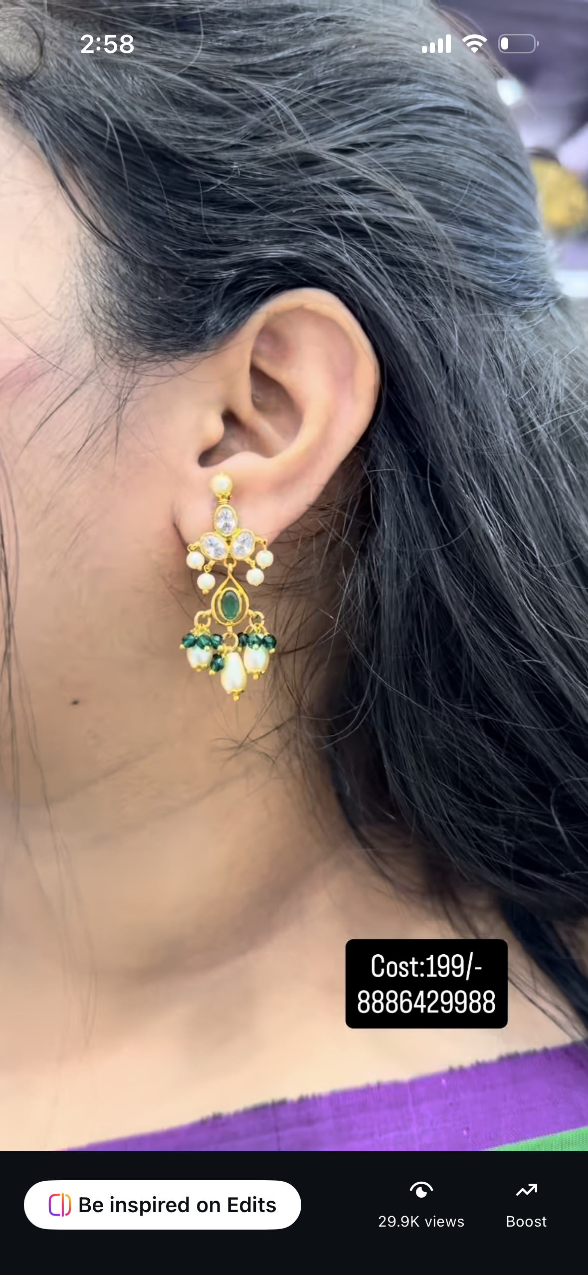 Beautiful Green & White stone Earrings with whitedrop and Green spinal making